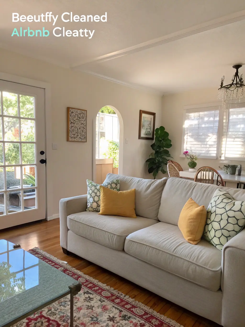 An image of a meticulously cleaned and well-maintained short-term rental property, showcasing fresh linens, organized amenities, and a welcoming atmosphere, representing property maintenance and housekeeping coordination.